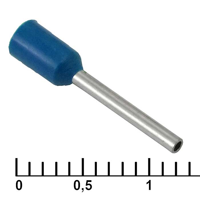 Наконечник на кабель втулочный (трубчатый) изолированный RUICHI DN00510, 20 AWG, 0,5 мм2, длина 14 мм, контакт луженая медь, изолятор винил/нейлон, цвет синий