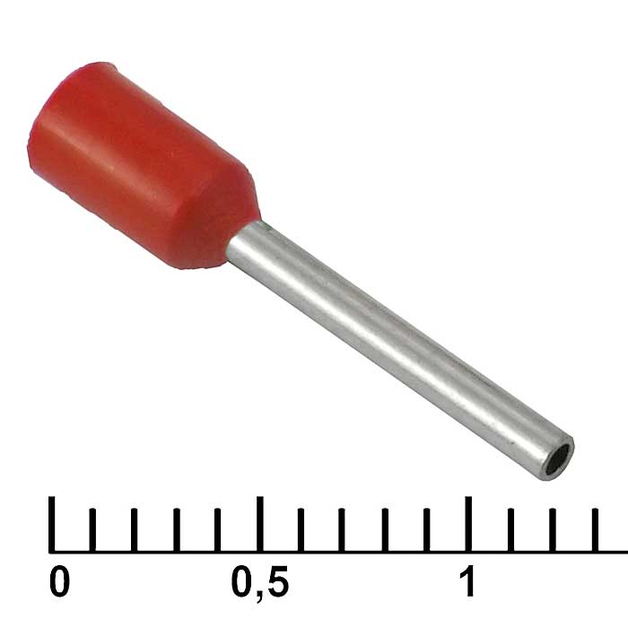 Наконечник на кабель втулочный (трубчатый) изолированный RUICHI DN00510, 20 AWG, 0,5 мм2, длина 14 мм, контакт луженая медь, изолятор винил/нейлон, цвет красный
