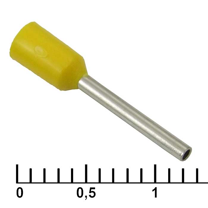 Наконечник на кабель втулочный (трубчатый) изолированный RUICHI DN00510, 20 AWG, 0,5 мм2, длина 14 мм, контакт луженая медь, изолятор винил/нейлон, цвет желтый