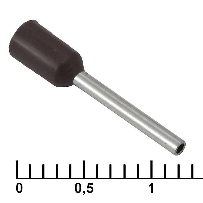 Наконечник на кабель втулочный (трубчатый) изолированный RUICHI DN00510, 20 AWG, 0,5 мм2, длина 14 мм, контакт луженая медь, изолятор винил/нейлон, цвет черный