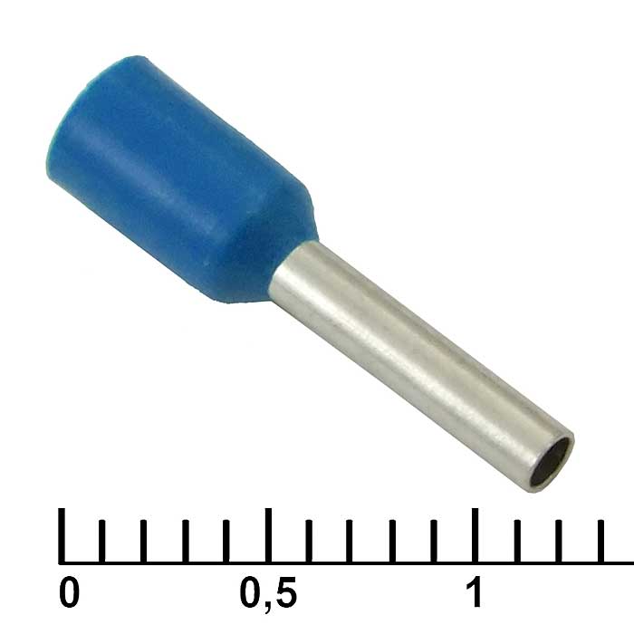 Наконечник на кабель втулочный (трубчатый) изолированный RUICHI DN01008, 18 AWG, 1 мм2, длина 14 мм, контакт луженая медь, изолятор винил/нейлон, цвет синий