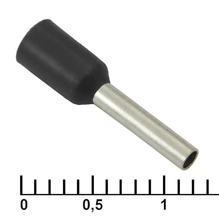 Наконечник на кабель втулочный (трубчатый) изолированный RUICHI DN01008, 18 AWG, 1 мм2, длина 14 мм, контакт луженая медь, изолятор винил/нейлон, цвет черный