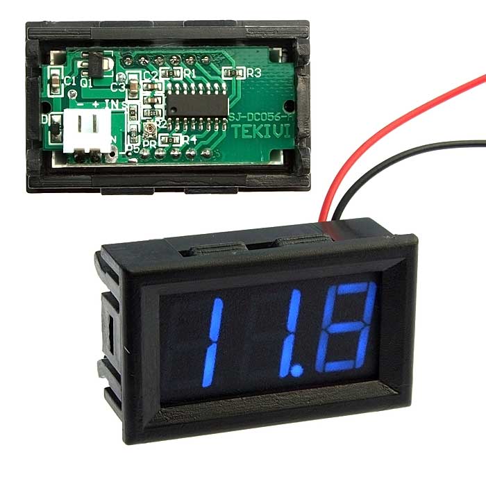 Вольтметр RUICHI V27T-DL синий (3.2-30V), цифровой