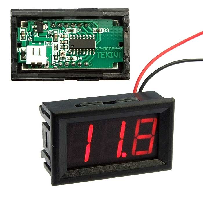 Вольтметр RUICHI V27T-DL красный (3.2-30V), цифровой